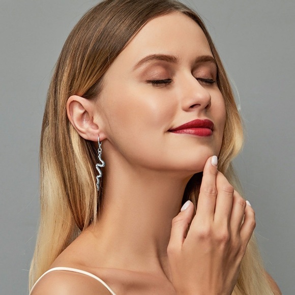 2/$20! Silver Crystal Snake Huggie Hoop Earrings - Picture 5 of 8